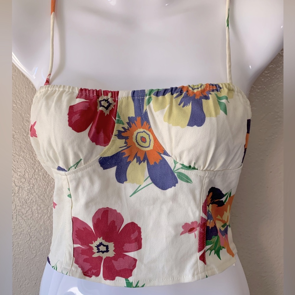 Verge Girl Floral Smocked Corset Style Coquette Garden Girl Crop Top NWT